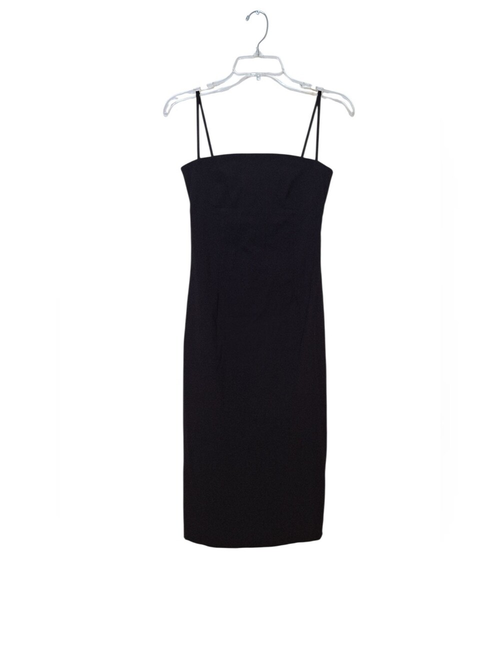 Vintage Y2K Square Neck Midi Dress Nylon Black Minimalist Goth LBD XS